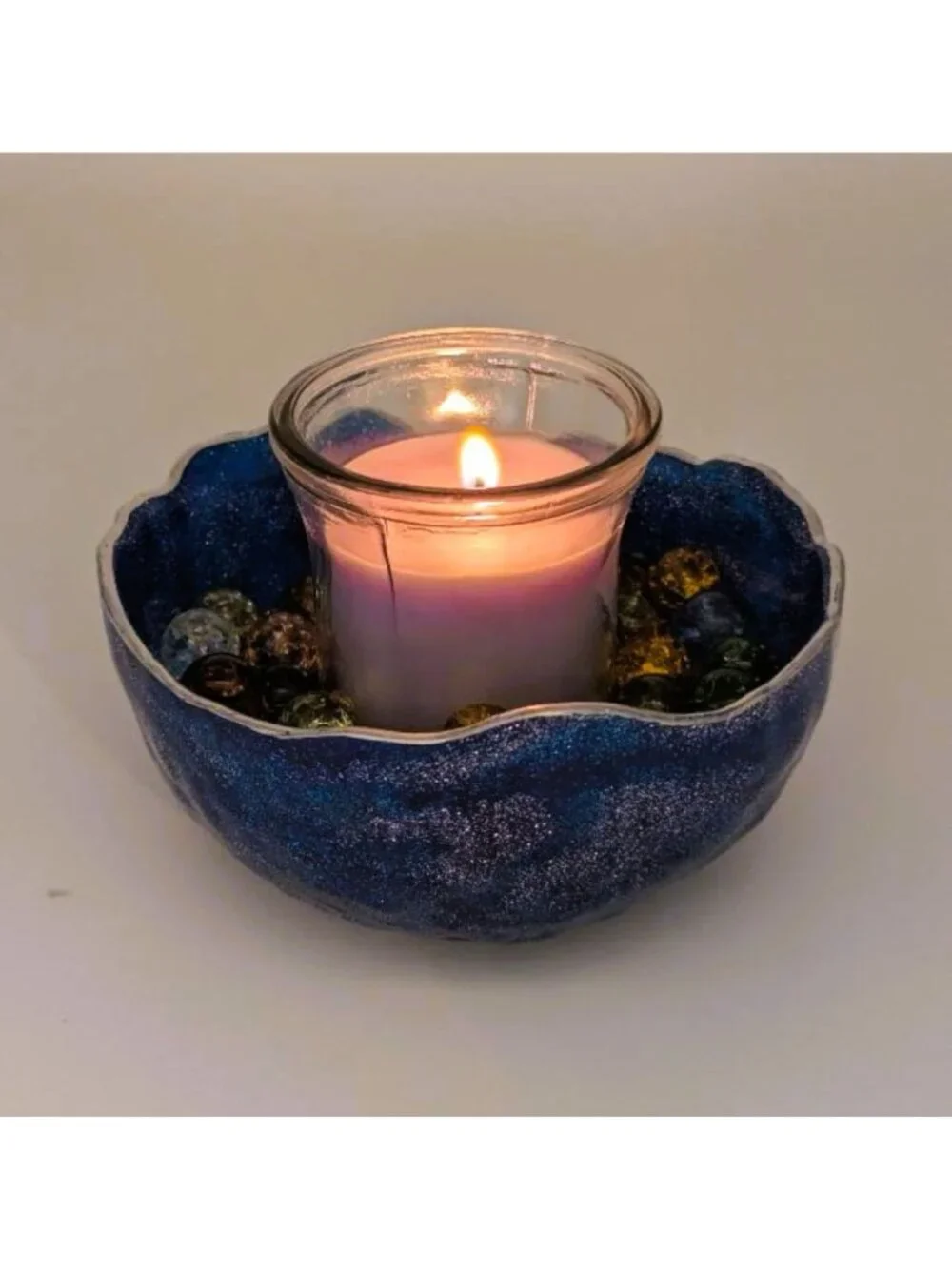 Blue Resin Decorative Bowl With Silver Rim - 4.5